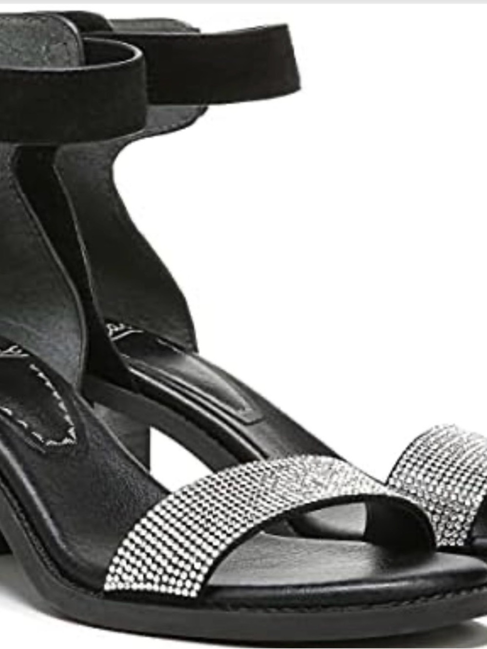 Zodiac Black Heeled Sandals with Rhinestone Toe Strap